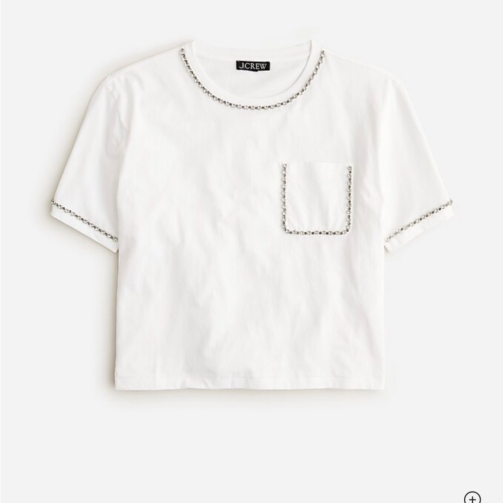 J. Crew  Cropped Embellished Pocket White Tee size M